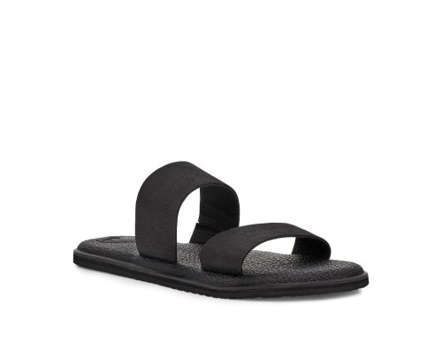 Sanuk Womens Yoga Gora Leather Black Slides | RCPJBG956